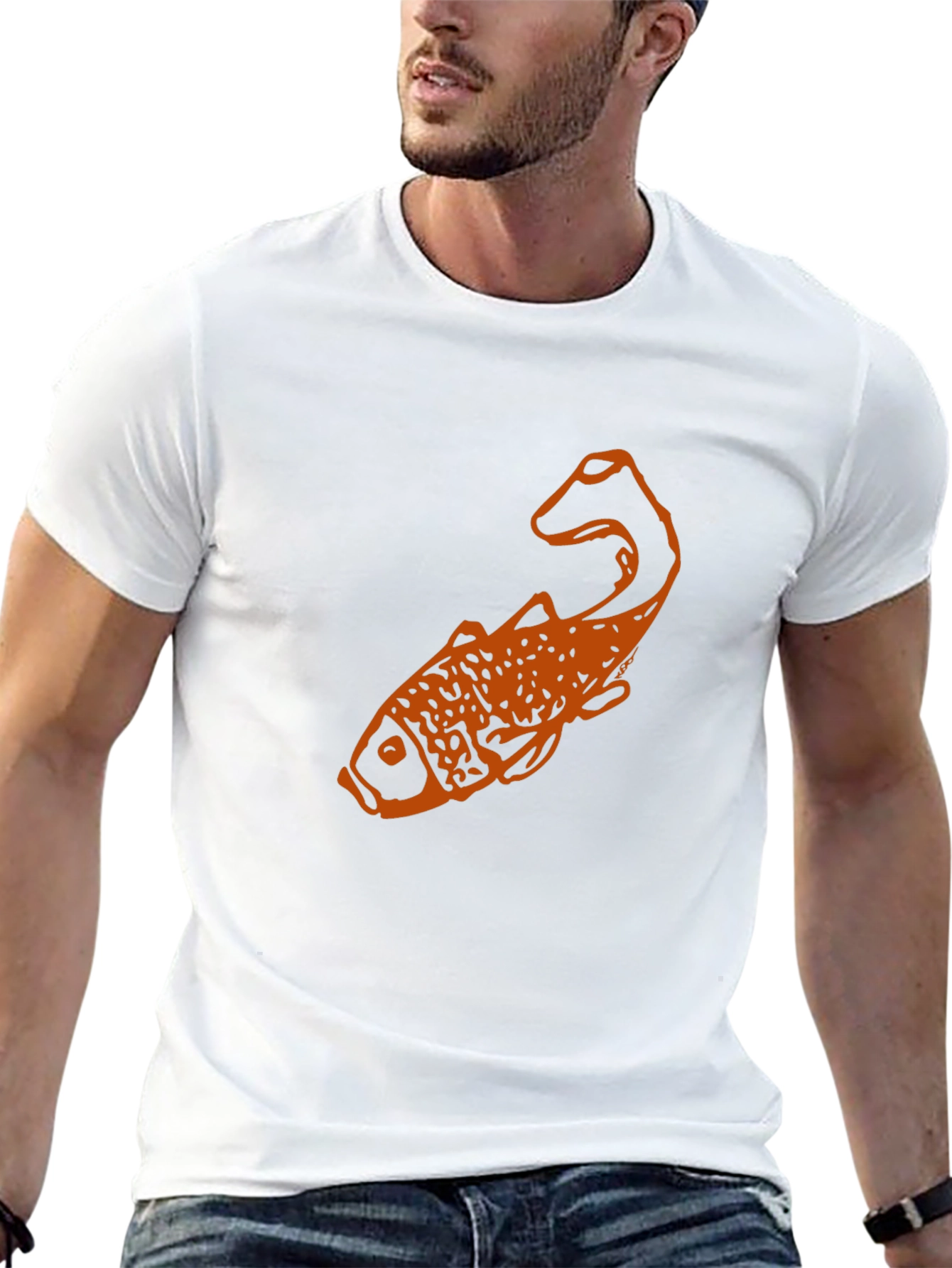 Black T-Shirt with Orange Fish Graphic