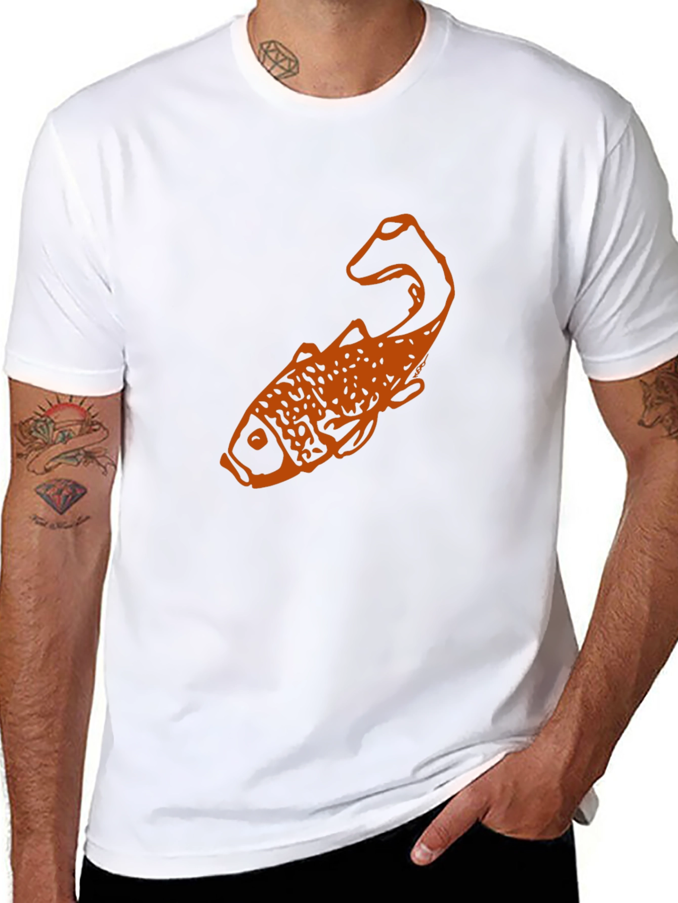Black T-Shirt with Orange Fish Graphic
