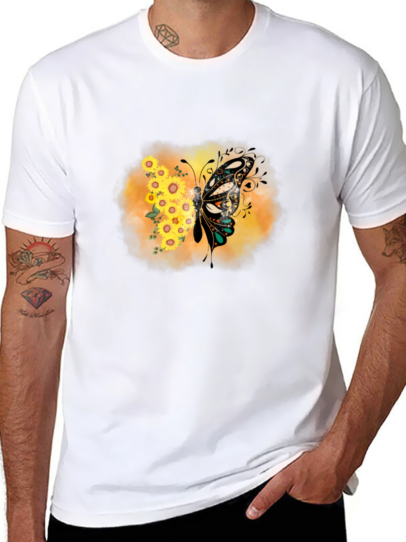 Sunflower Butterfly Graphic Tee - Stylish Comfort