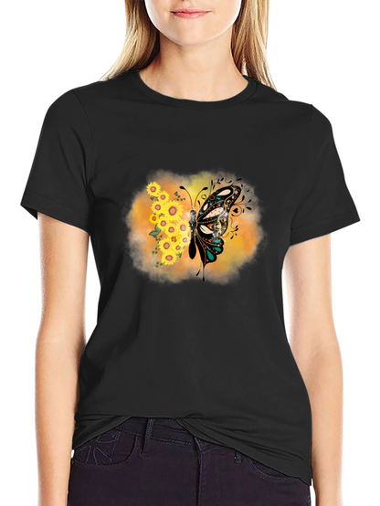 Sunflower Butterfly Graphic Tee - Stylish Comfort
