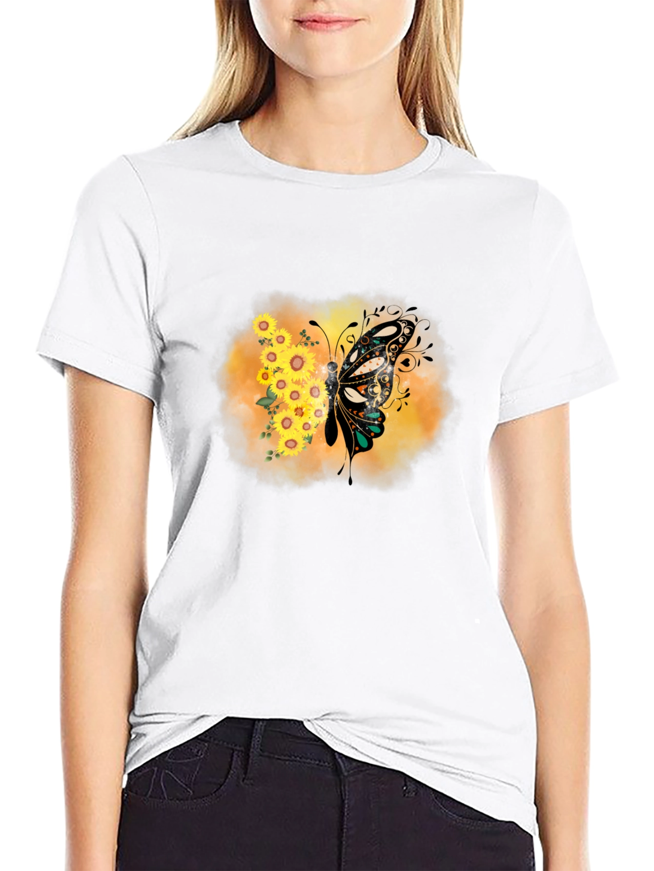 Sunflower Butterfly Graphic Tee - Stylish Comfort