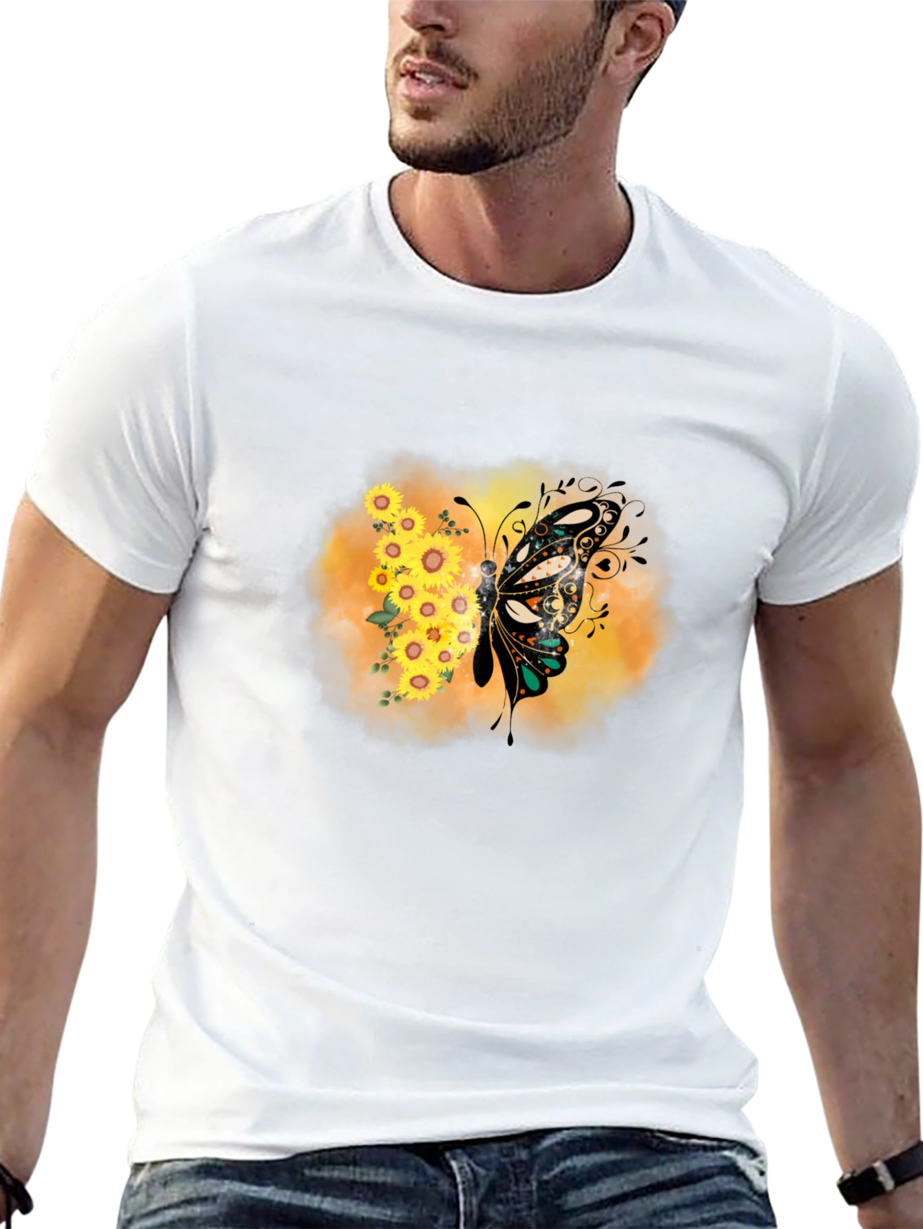Sunflower Butterfly Graphic Tee - Stylish Comfort