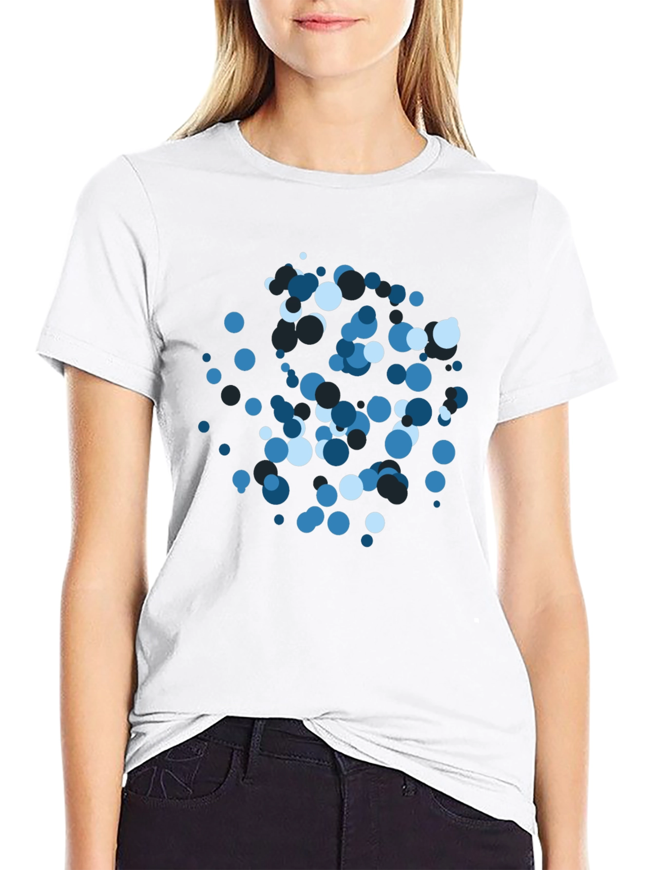 Abstract Blue Circle Pattern Black T-Shirt