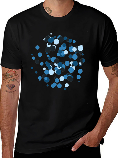Abstract Blue Circle Pattern Black T-Shirt