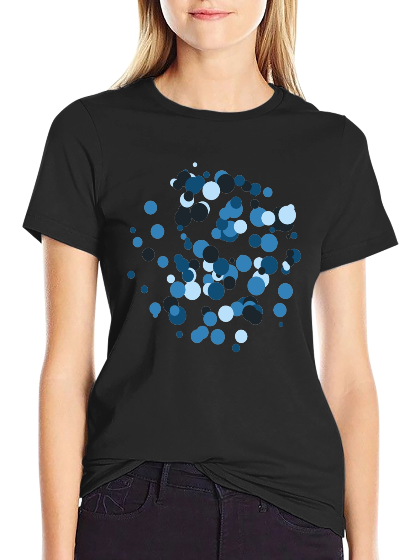Abstract Blue Circle Pattern Black T-Shirt