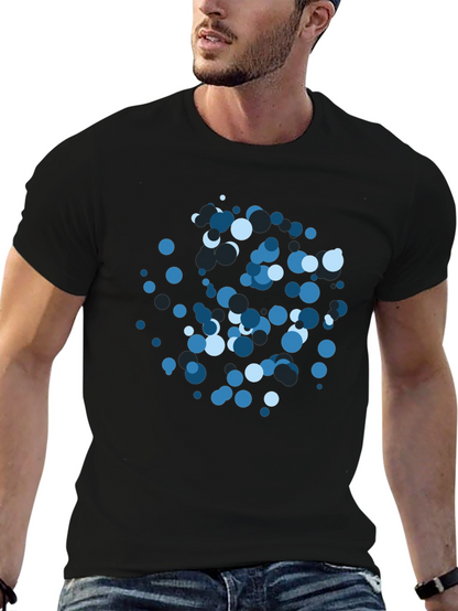 Abstract Blue Circle Pattern Black T-Shirt