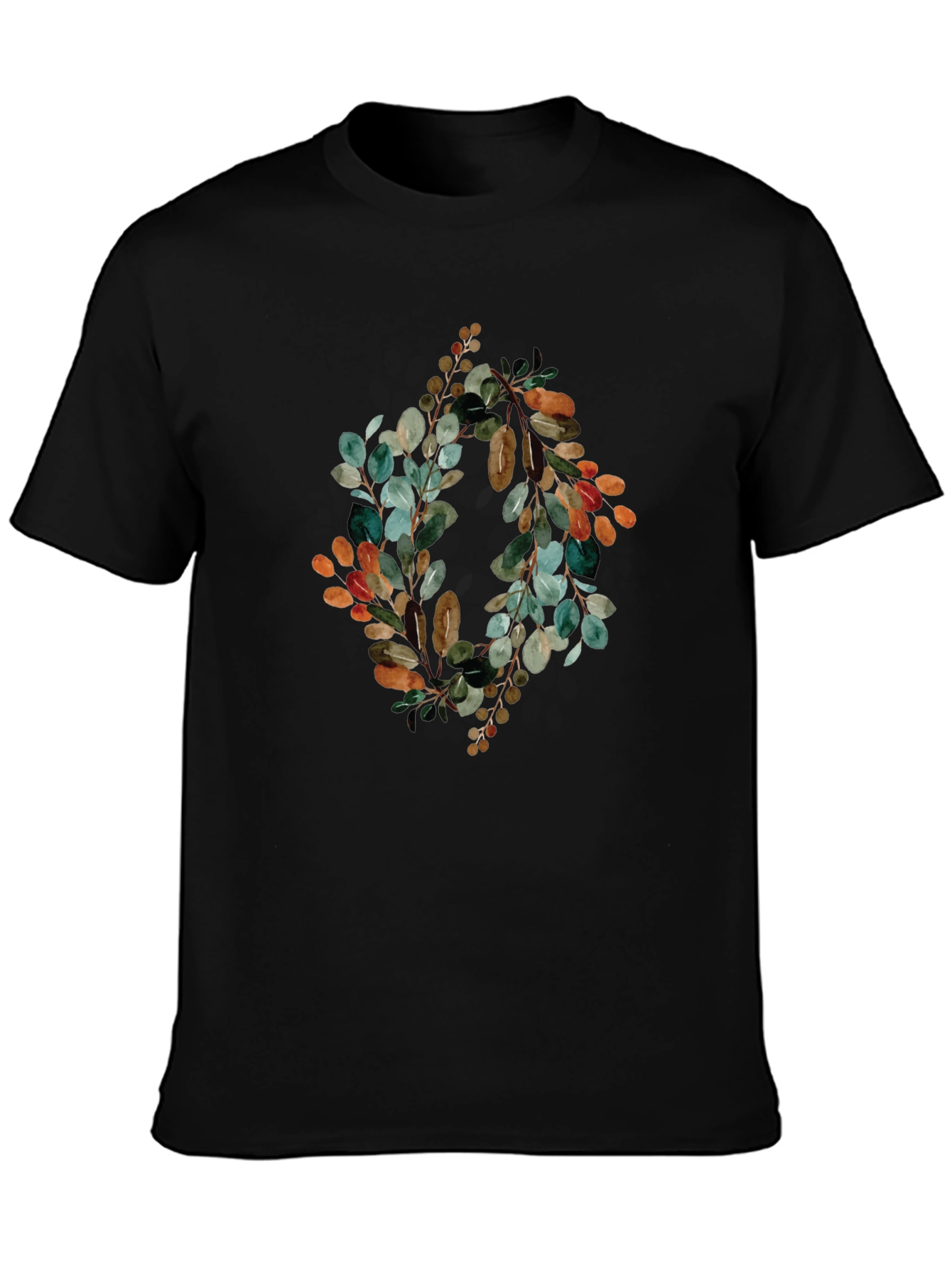 Botanical Wreath Graphic Tee - Stylish Mens Black T-Shirt