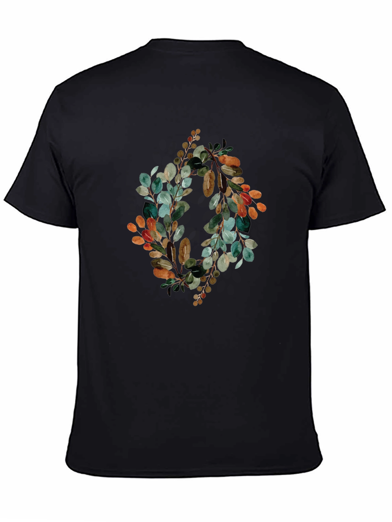 Botanical Wreath Graphic Tee - Stylish Mens Black T-Shirt