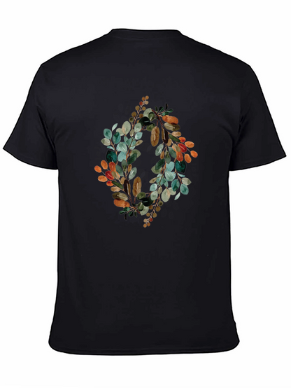Botanical Wreath Graphic Tee - Stylish Mens Black T-Shirt