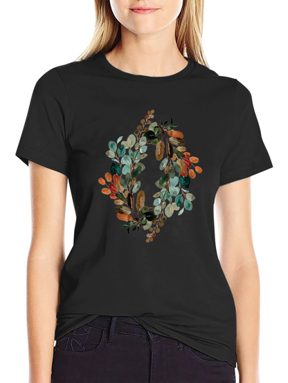 Botanical Wreath Graphic Tee - Stylish Mens Black T-Shirt