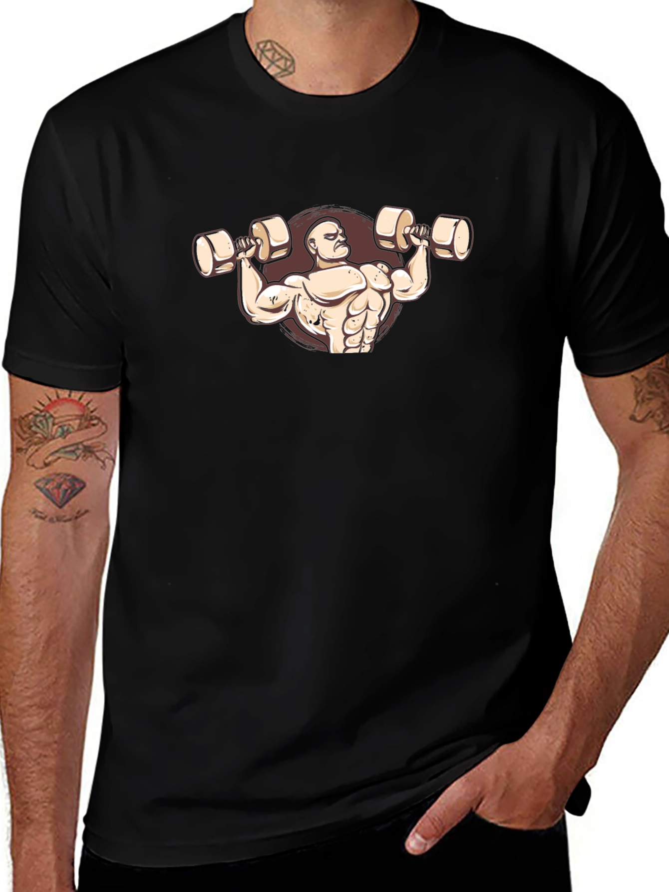 Bodybuilder Graphic Tee - Black Cotton T-Shirt