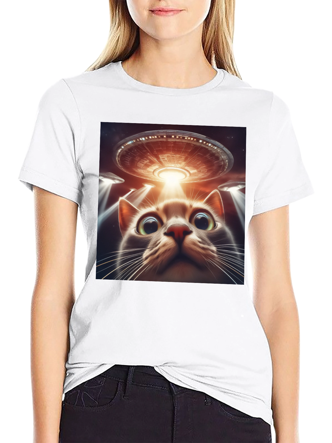 Alien Cat Abduction T-Shirt - Sci-Fi Humor Tee