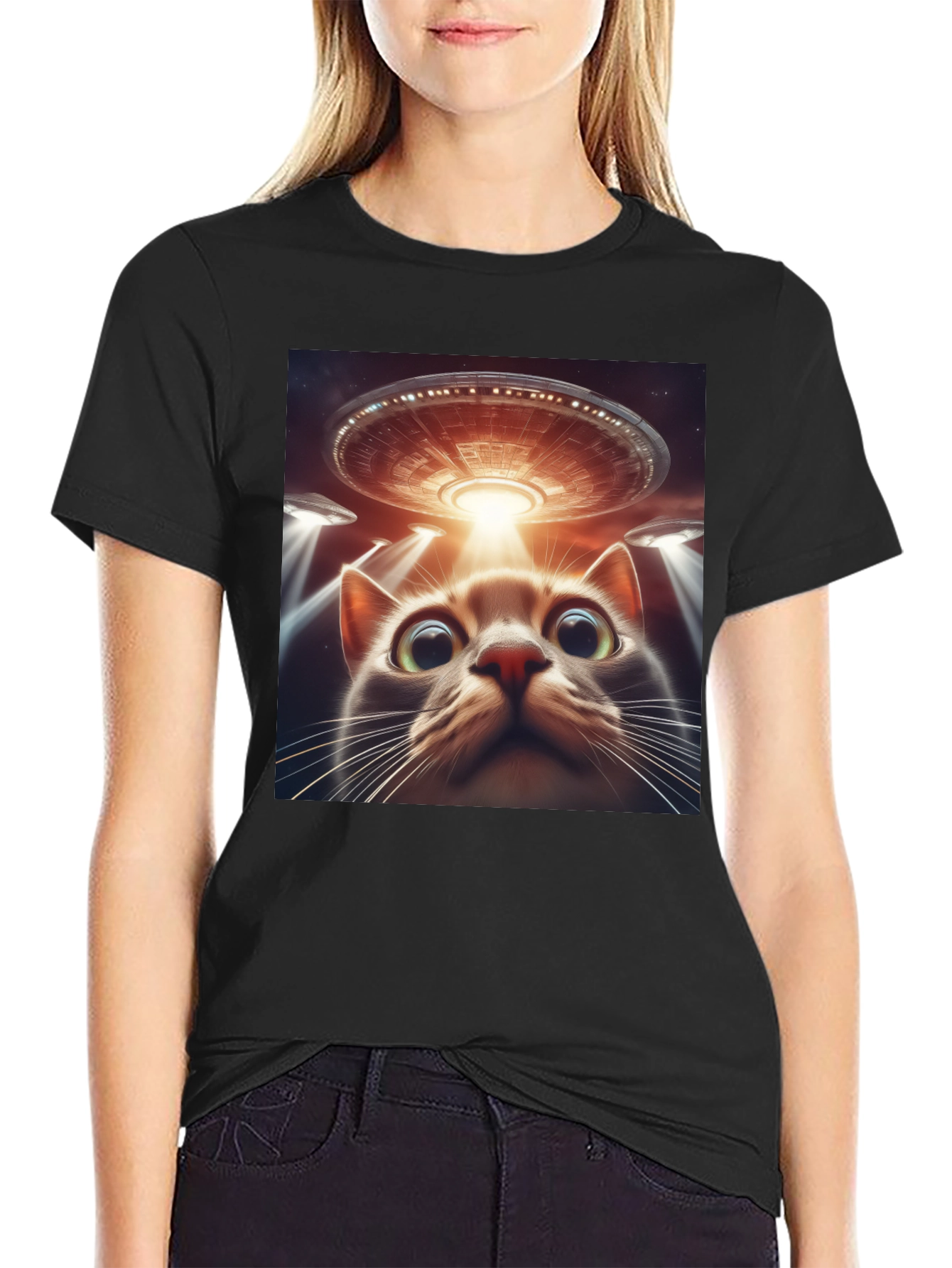 Alien Cat Abduction T-Shirt - Sci-Fi Humor Tee
