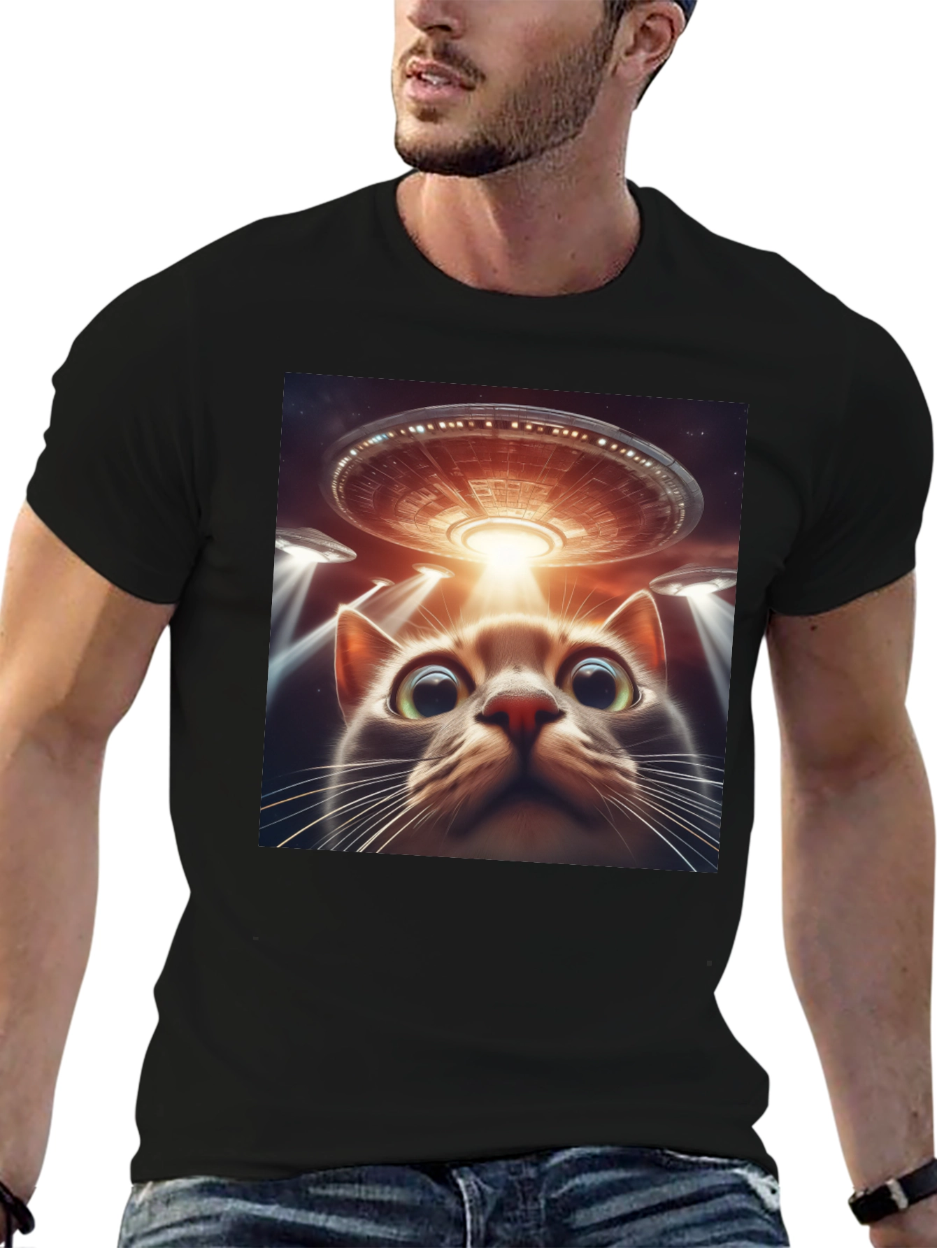 Alien Cat Abduction T-Shirt - Sci-Fi Humor Tee