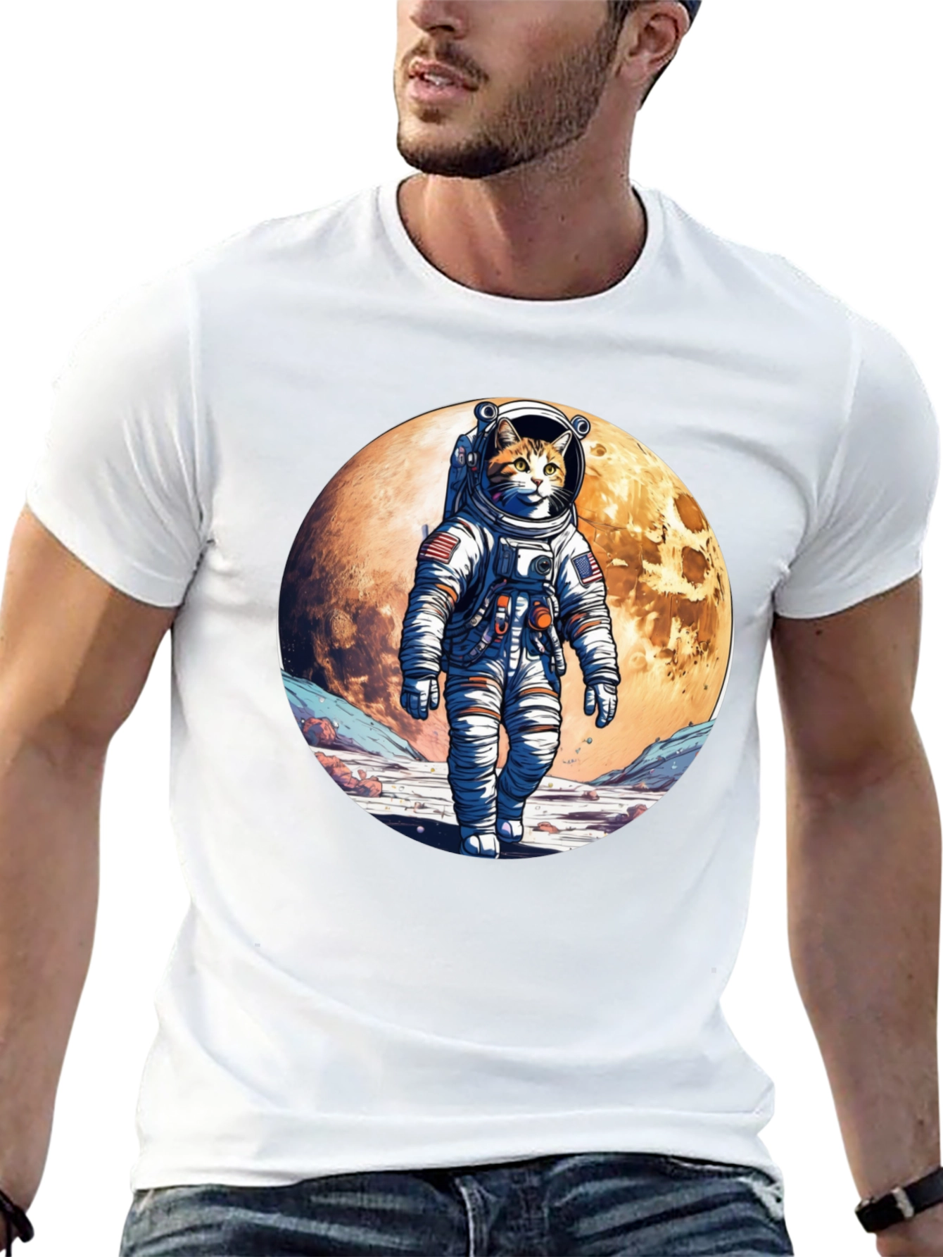 Astronaut Cat Graphic T-Shirt - Space Adventure Tee