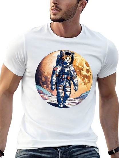 Astronaut Cat Graphic T-Shirt - Space Adventure Tee