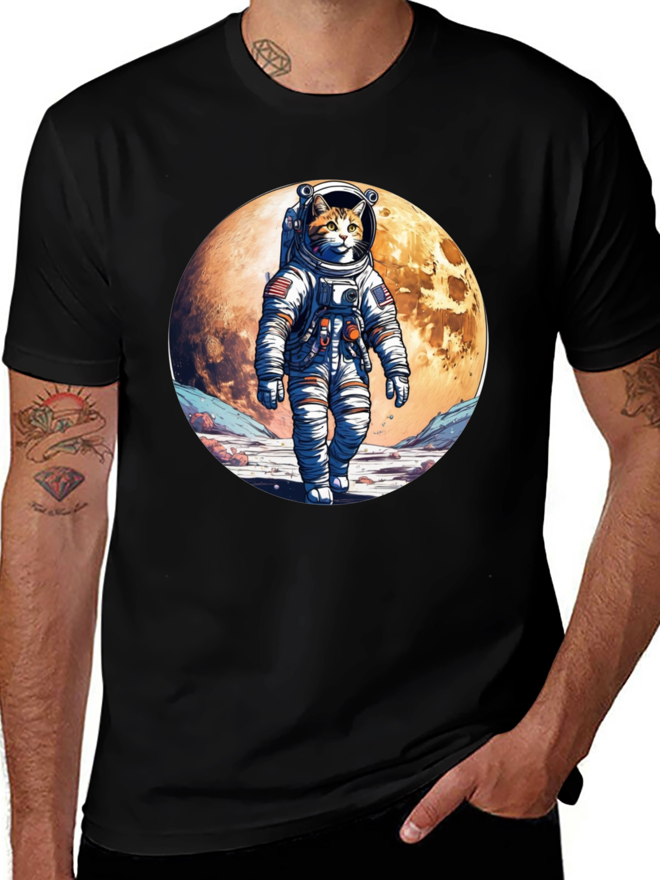 Astronaut Cat Graphic T-Shirt - Space Adventure Tee