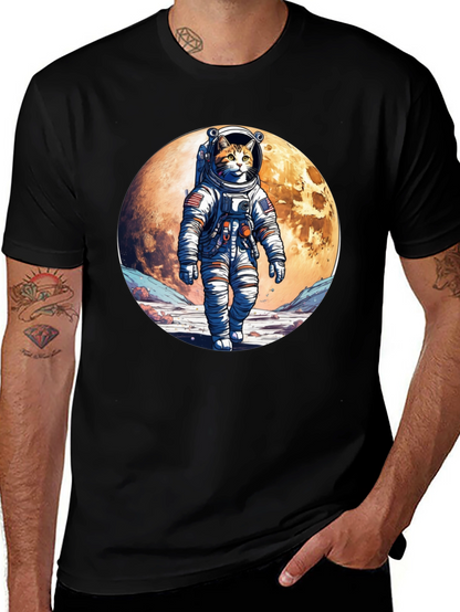 Astronaut Cat Graphic T-Shirt - Space Adventure Tee