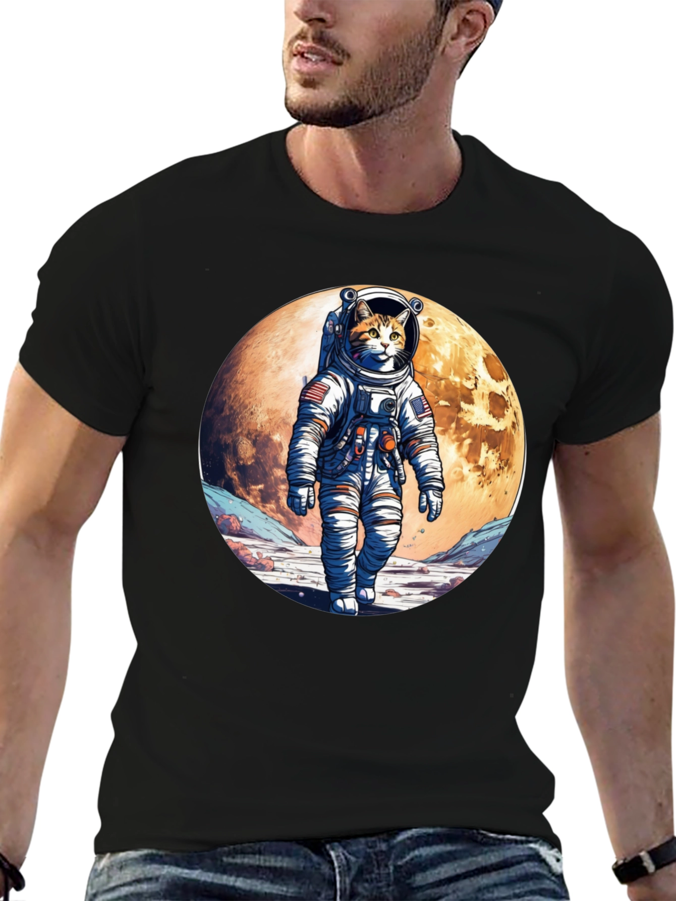 Astronaut Cat Graphic T-Shirt - Space Adventure Tee
