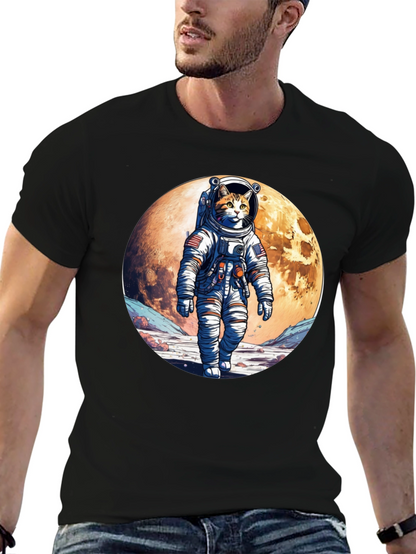 Astronaut Cat Graphic T-Shirt - Space Adventure Tee