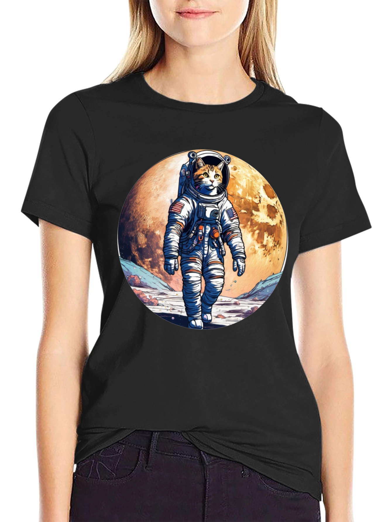 Astronaut Cat Graphic T-Shirt - Space Adventure Tee