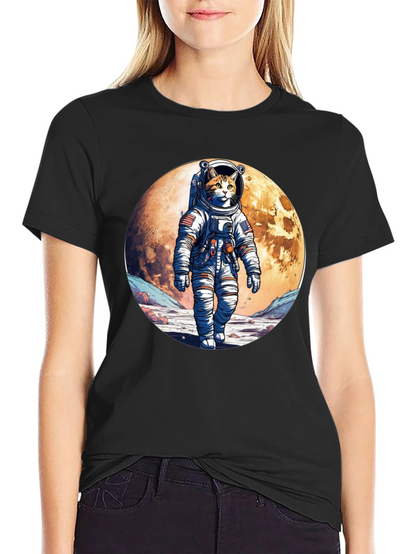 Astronaut Cat Graphic T-Shirt - Space Adventure Tee