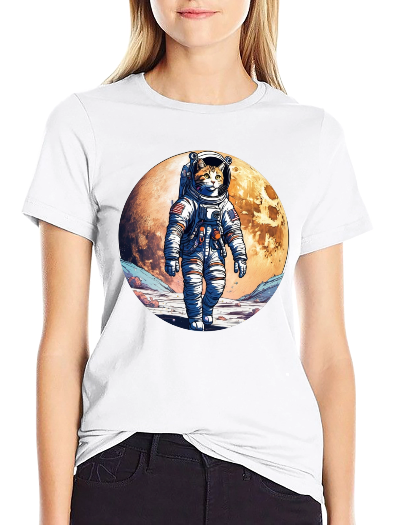 Astronaut Cat Graphic T-Shirt - Space Adventure Tee