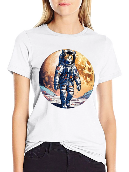 Astronaut Cat Graphic T-Shirt - Space Adventure Tee