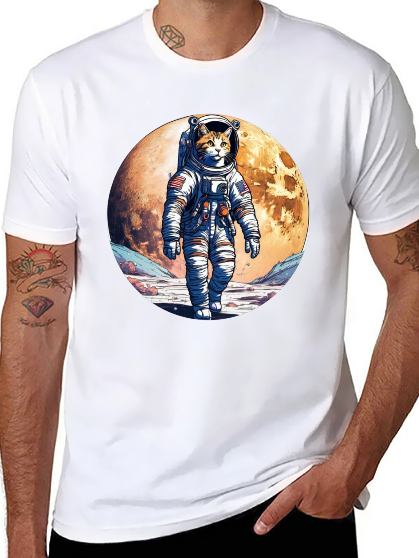 Astronaut Cat Graphic T-Shirt - Space Adventure Tee