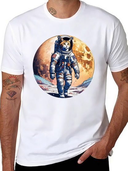 Astronaut Cat Graphic T-Shirt - Space Adventure Tee