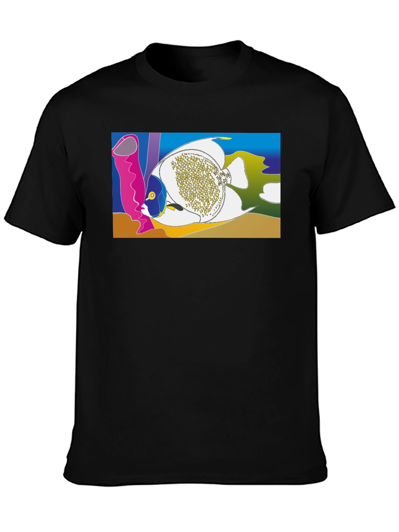Tropical Fish Graphic T-Shirt - Black Crew Neck Tee