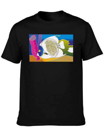 Tropical Fish Graphic T-Shirt - Black Crew Neck Tee