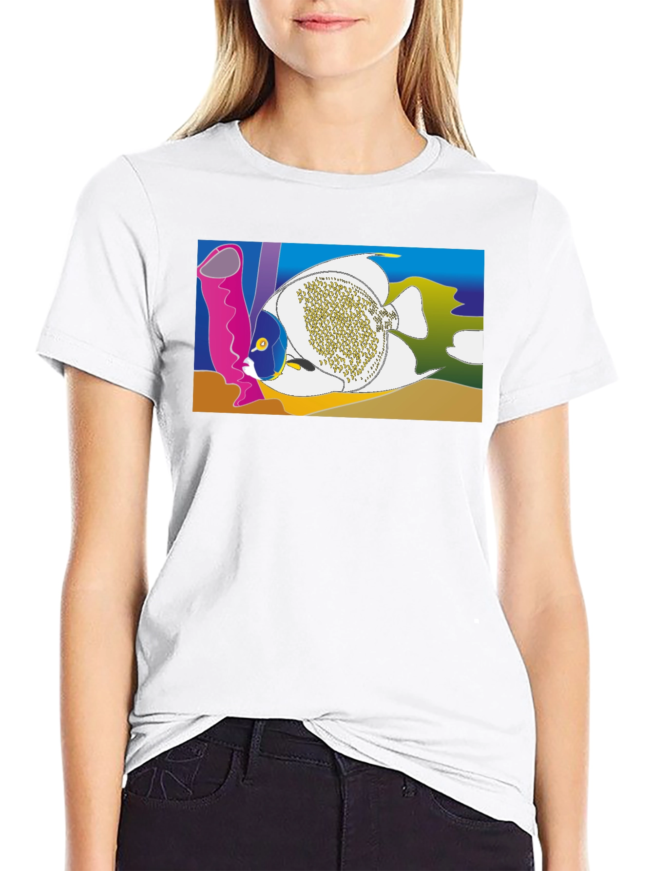 Tropical Fish Graphic T-Shirt - Black Crew Neck Tee