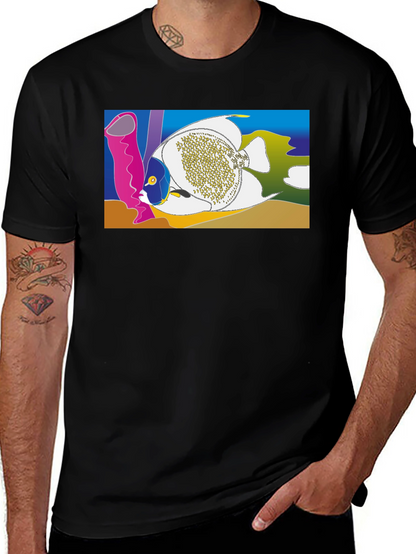 Tropical Fish Graphic T-Shirt - Black Crew Neck Tee