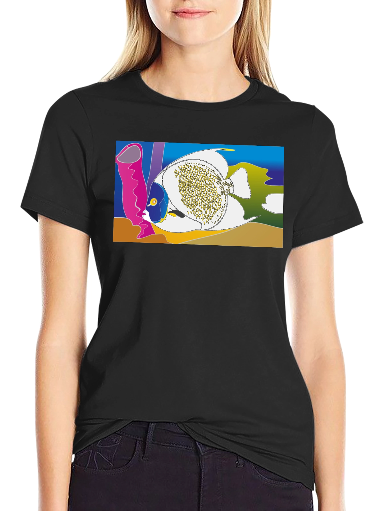 Tropical Fish Graphic T-Shirt - Black Crew Neck Tee