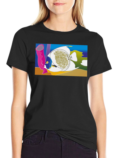Tropical Fish Graphic T-Shirt - Black Crew Neck Tee