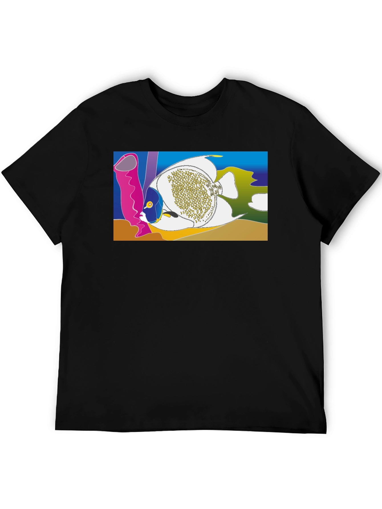 Tropical Fish Graphic T-Shirt - Black Crew Neck Tee