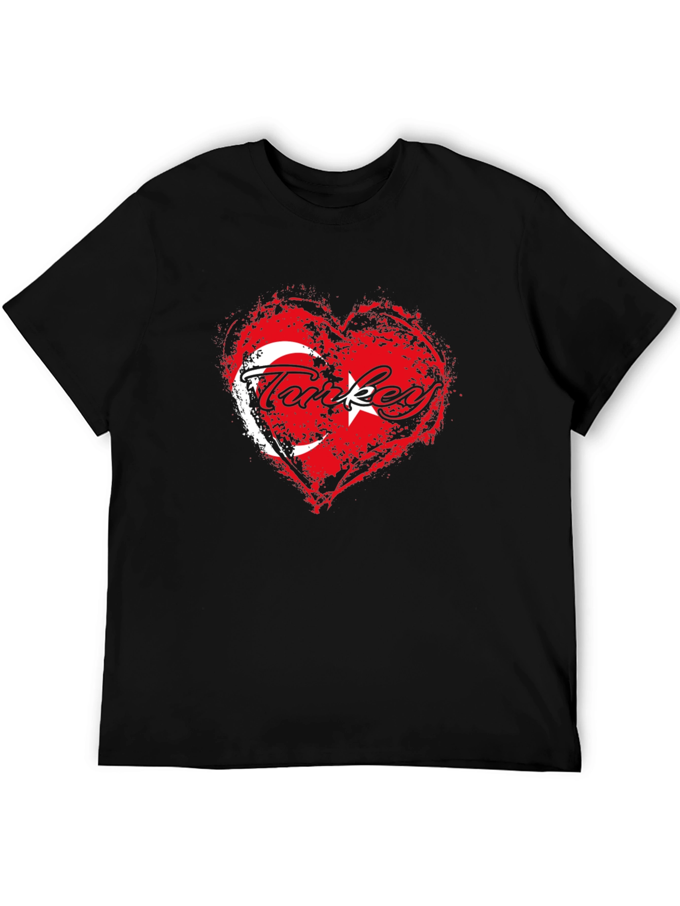 Turkey Flag Heart T-Shirt - Black Crew Neck Tee