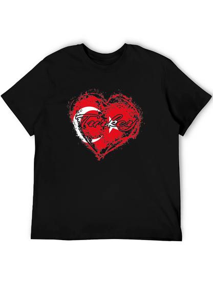 Turkey Flag Heart T-Shirt - Black Crew Neck Tee