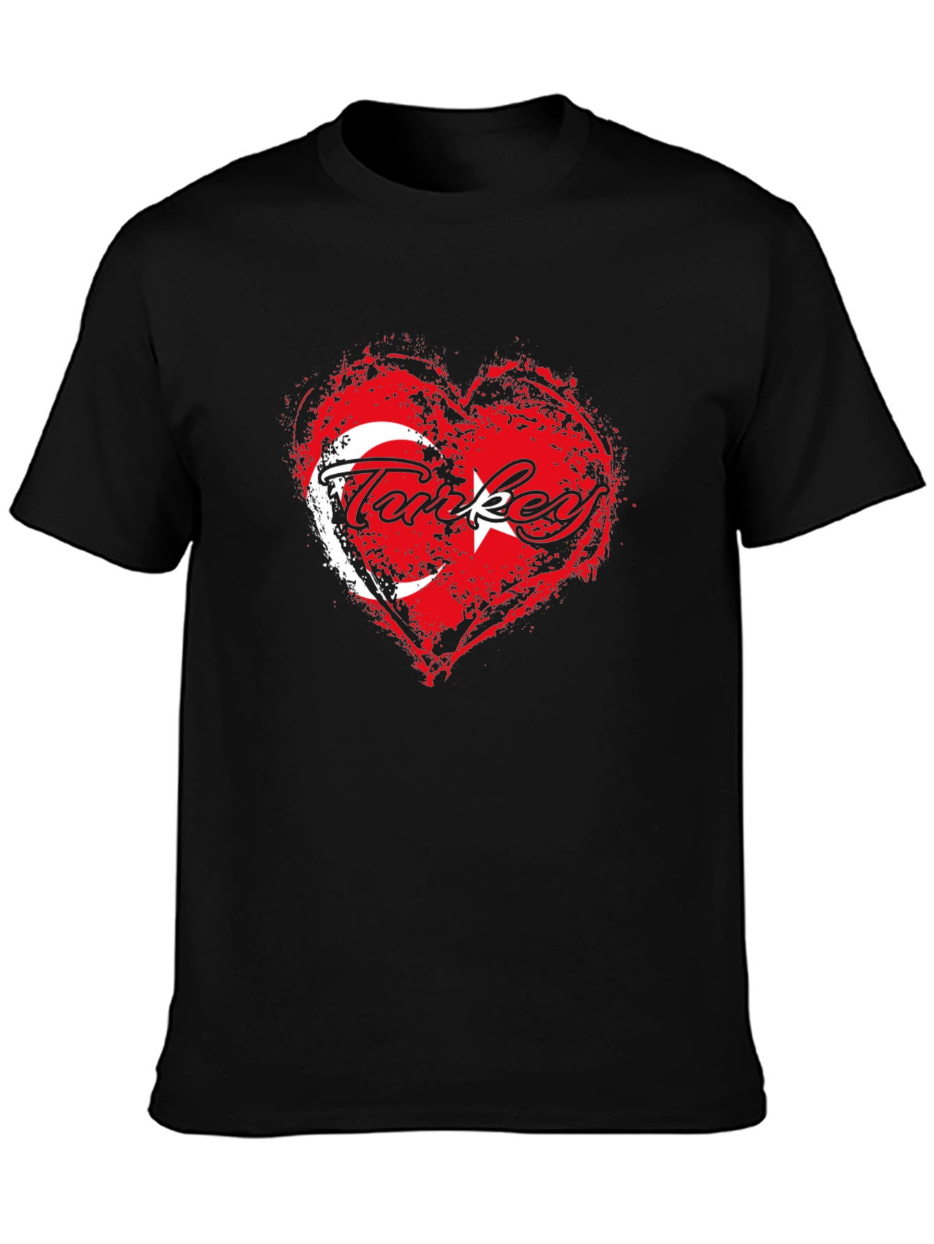 Turkey Flag Heart T-Shirt - Black Crew Neck Tee