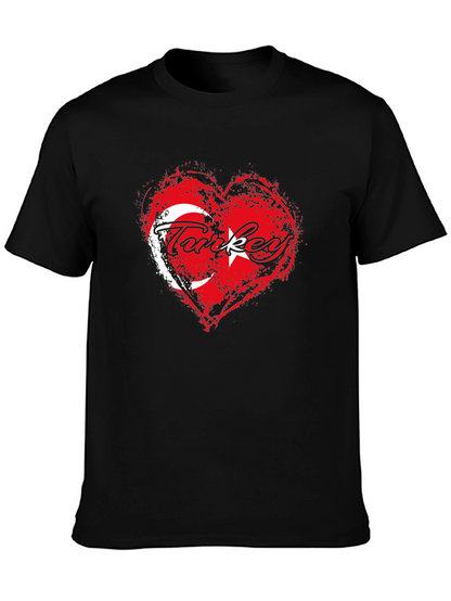 Turkey Flag Heart T-Shirt - Black Crew Neck Tee