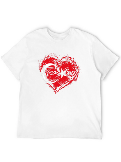 Turkey Flag Heart T-Shirt - Black Crew Neck Tee