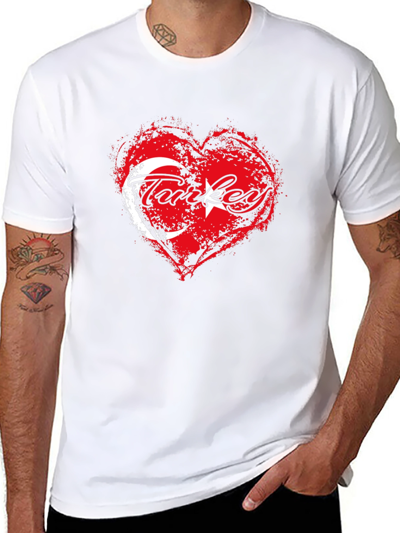 Turkey Flag Heart T-Shirt - Black Crew Neck Tee