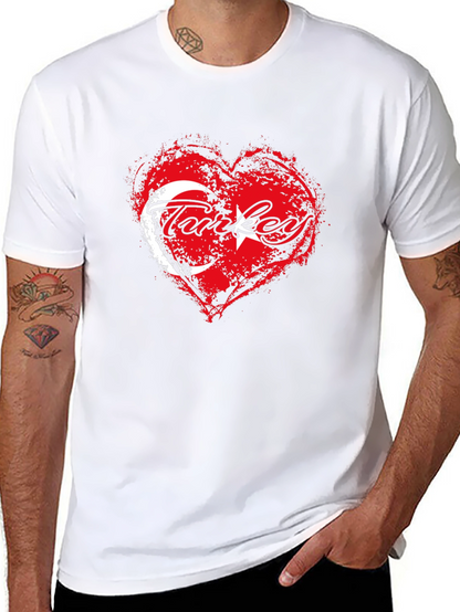 Turkey Flag Heart T-Shirt - Black Crew Neck Tee