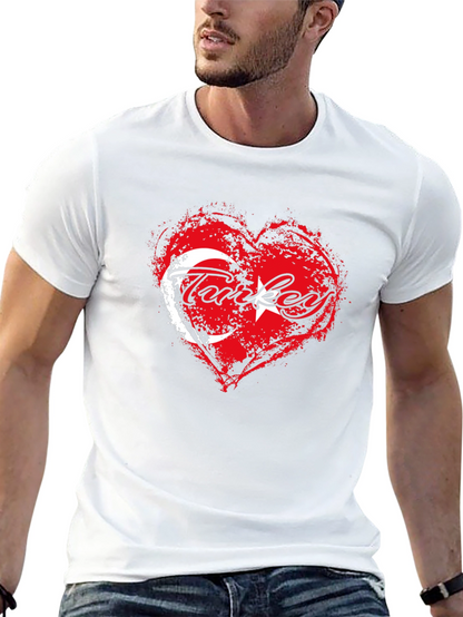 Turkey Flag Heart T-Shirt - Black Crew Neck Tee