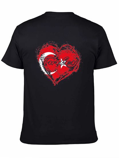 Turkey Flag Heart T-Shirt - Black Crew Neck Tee