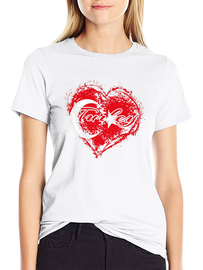 Turkey Flag Heart T-Shirt - Black Crew Neck Tee