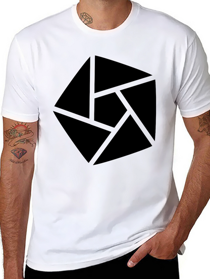 Abstract Graphic Tee - Modern Geometric Design Black Shirt