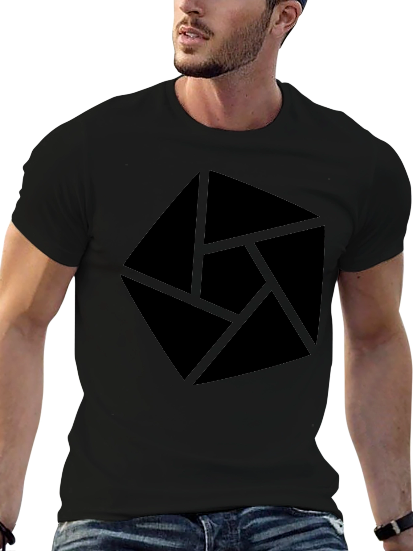 Abstract Graphic Tee - Modern Geometric Design Black Shirt