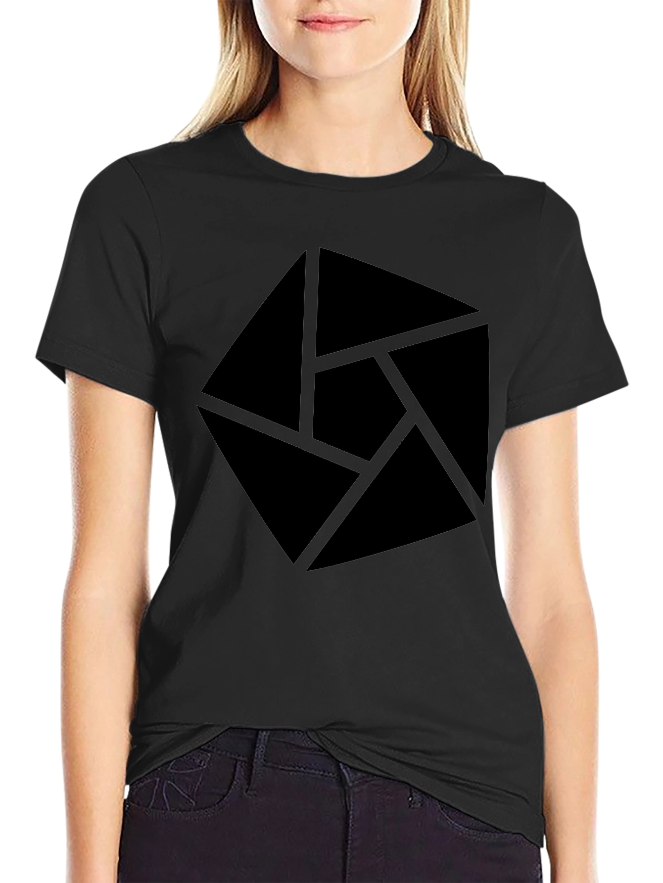 Abstract Graphic Tee - Modern Geometric Design Black Shirt
